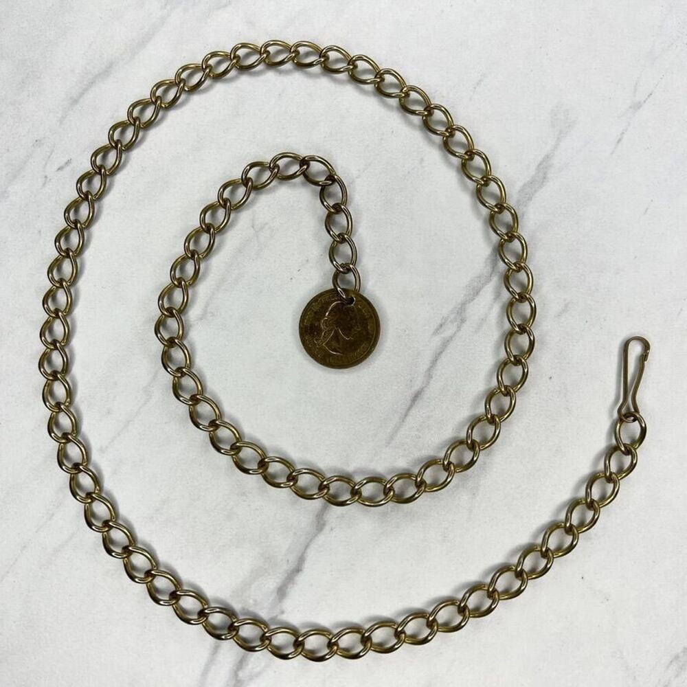 Gold Tone George Washington Coin Chain Link Belt Small (S) ✨